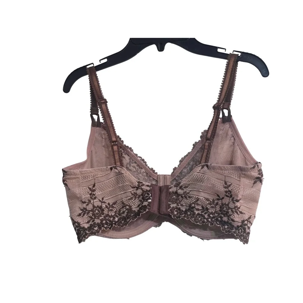 Wacoal‎ Womens Brown Floral Lace Mesh Underwire Full Coverage Bra Size 36DDD